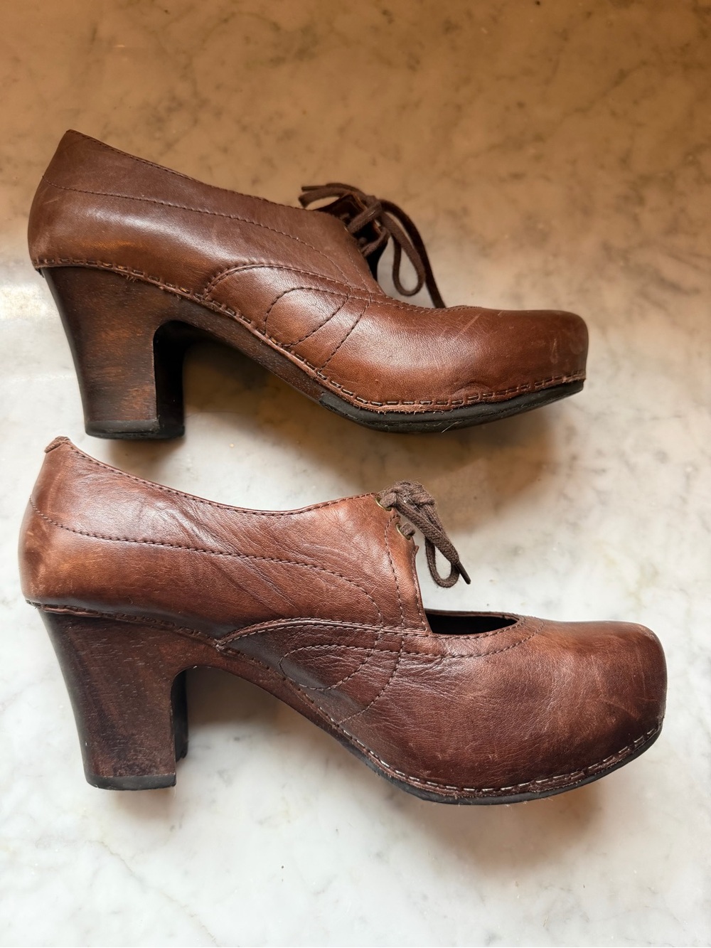 Dansko Brown Leather Lace-Up Mary Jane Heels - Picture 3 of 7